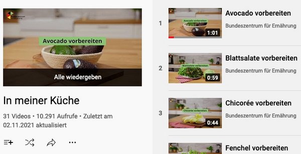 Screenshot der YouTube-Playlist "In meiner Küche"