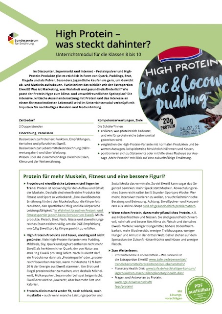 Auszug aus dem Unterrichtsmaterial High Protein