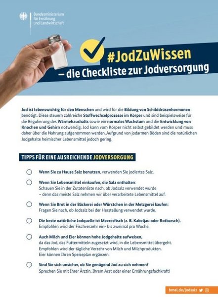 Das Bild zeigt die Checkliste des BMEL zur Jodversorgung. 