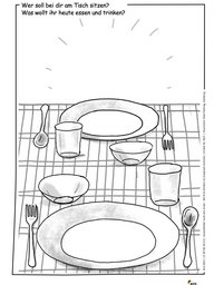 Ausmalbild zum Thema gemeinsam am Tisch.