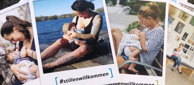 Postkarten mit stillenden Müttern in verschiedenen Situationen 
