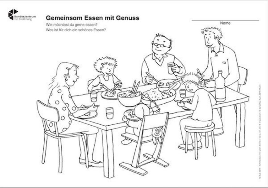 Ausmalbild zum Thema Gemeinsam Essen mit Genuss.