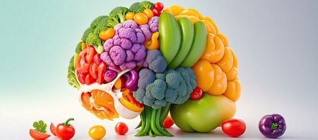 mit verschiedenem Obst und Gemüser dargestelltes Gehirn