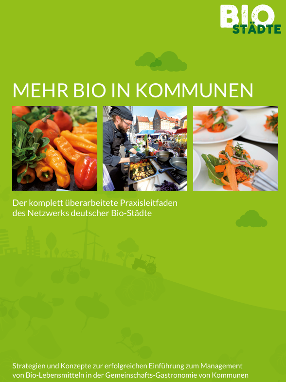 Cover des Praxisleitfadens „Mehr Bio in Kommunen“.
