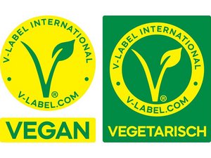 Es sind die beiden V-Label für vegan und vegetarisch abgebildet.