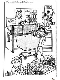 Ausmalbild zum Thema Einkaufen.
