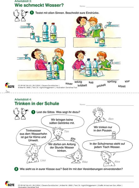 Arbeitsblatt Trinken in der Schule.