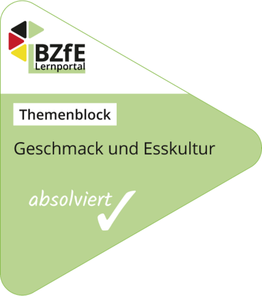 Digitales Badge zum Themenblock Geschmack und Esskultur.