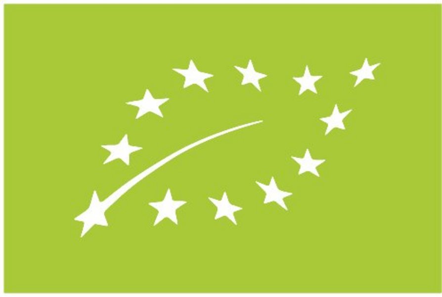 Das EU-Bio-Logo. Auf grünem Grund sind weiße Sterne in Form eines Blattes angeordnet.