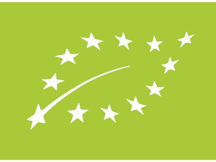 Das EU-Bio-Logo. Auf grünem Grund sind weiße Sterne in Form eines Blattes angeordnet.