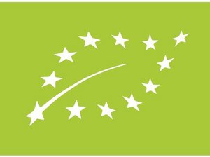 Das EU-Bio-Logo. Auf grünem Grund sind weiße Sterne in Form eines Blattes angeordnet.
