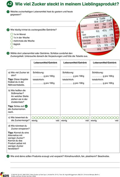 Arbeitsauftrag zu dem Material Dem Zucker auf der Spur.