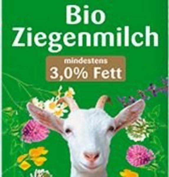 Ausschnitt Milchverpackung mit der Aufschrift Bio Ziegenmilch.