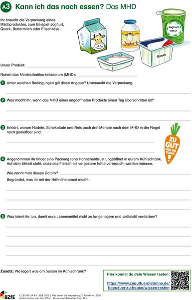 Arbeitsblatt zum Mindesthaltbarkeitsdatum