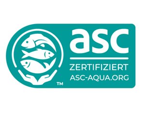 Grünes Logo mit dem Text asc und ASC-AQUA.ORG. Rechts ein stilisierter Fisch neben einem weißen Haken.