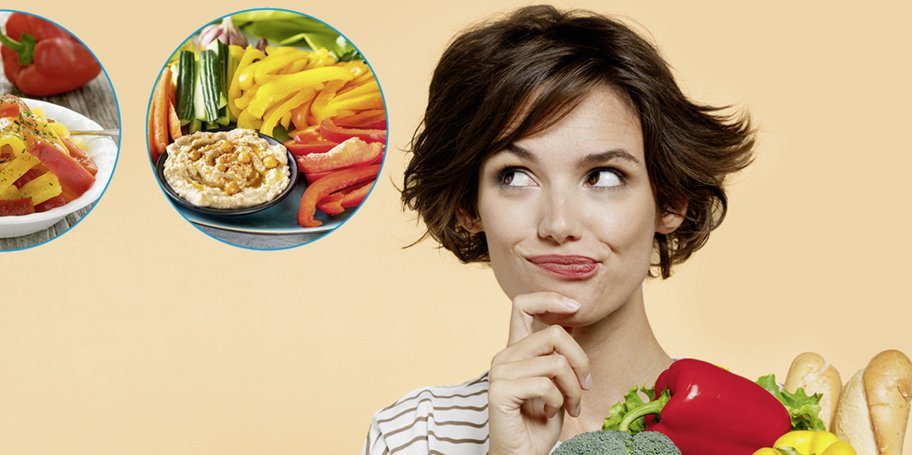 Eine Frau mit Gemüsetüte denkt an Gerichte. Artikel "How-to Obst und Gemüse" öffnen.