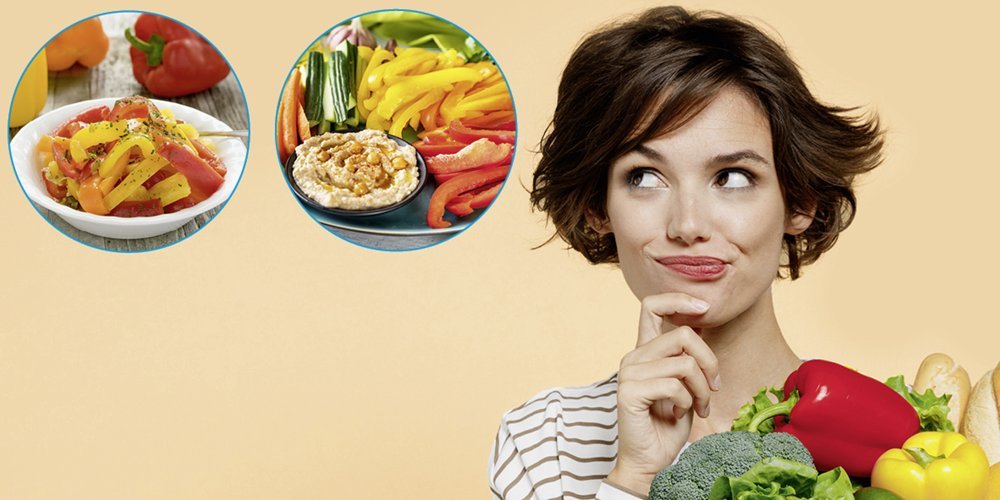 Eine Frau mit Gemüsetüte denkt an Gerichte. Artikel "How-to: Obst und Gemüse" öffnen.