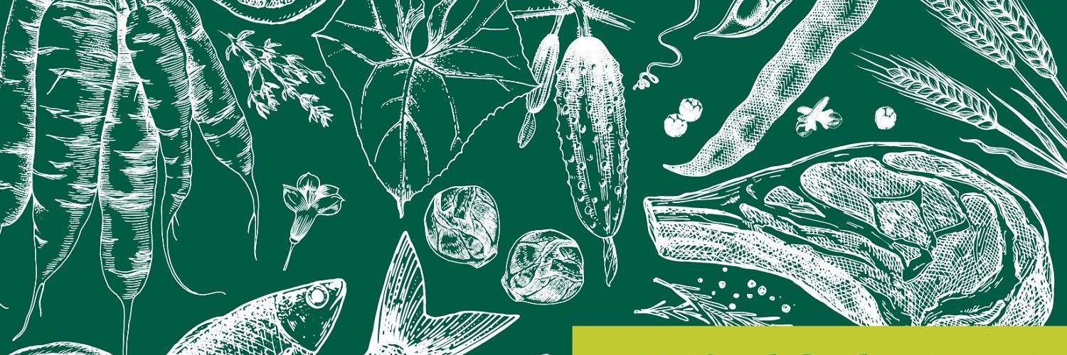Eine Grafik mit gezeichneten Bildern von Möhren, Rosenkohl, Fisch, Gurken, Bohnen, Fleisch und Getreide. Rechts in der unteren Ecke befindet sich der Schriftzug #VielfaltBLE.  