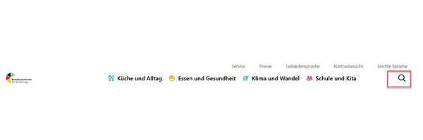 Screenshot der Kopfzeile auf bzfe.de mit markiertem Schriftzug Suche