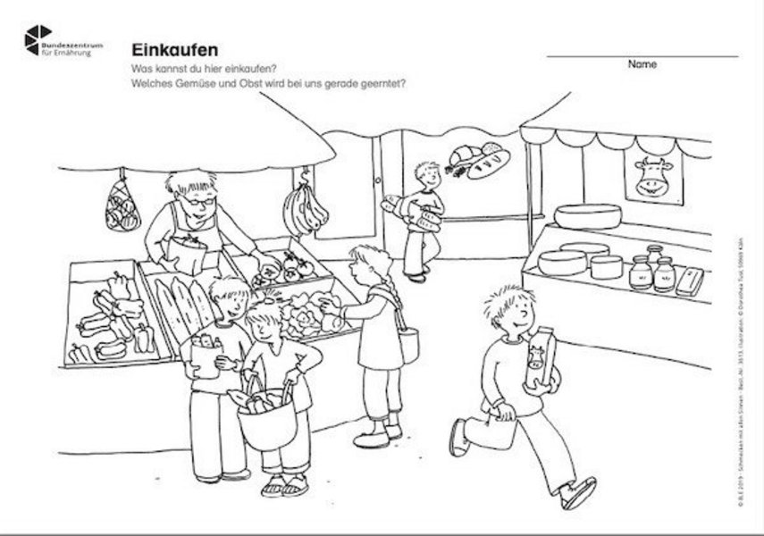 Ausmalbild zum Thema Einkaufen.