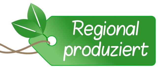 Ein grünes Etikett auf dem "Regional produziert" steht