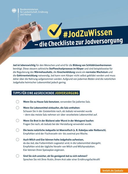 Die Checkliste enthält Tipps für eine ausreichende Jodversorgung.