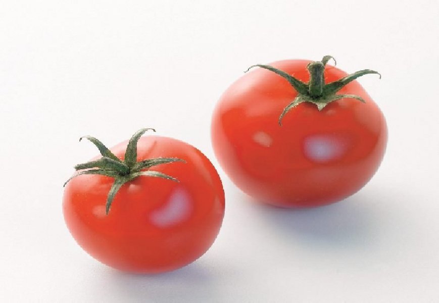 Zwei rote, runde Tomaten.