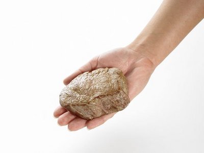 Ein Stück Fleisch liegt auf einer Erwachsenenhand.