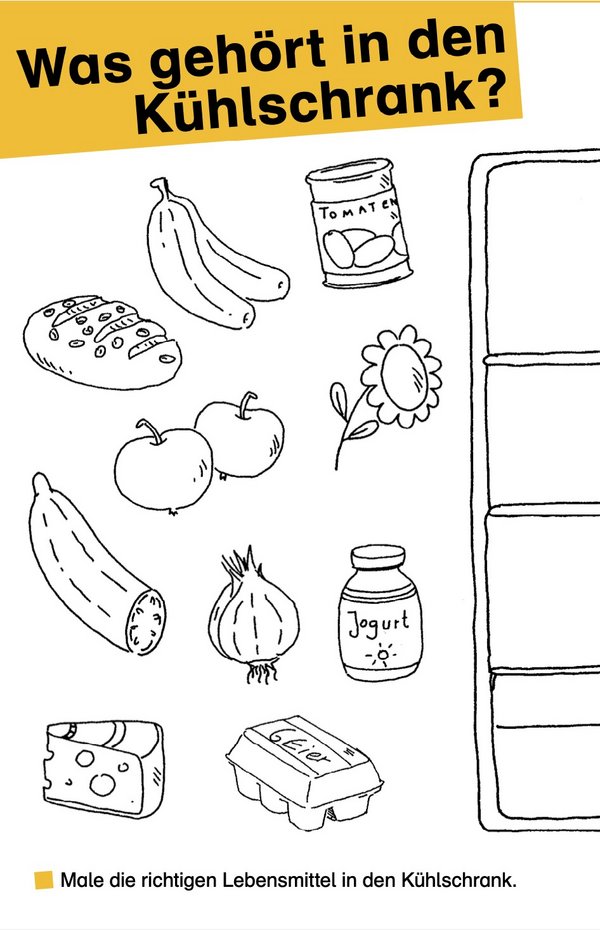 Ausschnitt aus der Malvorlage "Was gehört in den Kühlschrank?"