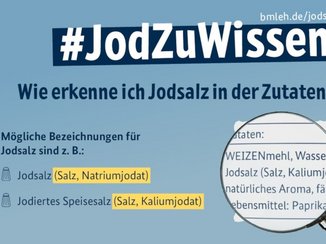 Es sind mögliche Bezeichnungen für Jodsalz in der Zutatenliste genannt.