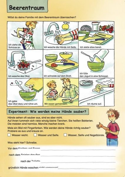 Rezeptanleitung Beerentraum und Experiment Wie werden meine Hände sauber.