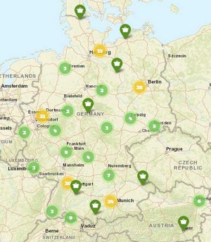 Karte Foodsharing Lager der Essenskörbe und Fair-Teiler Europa