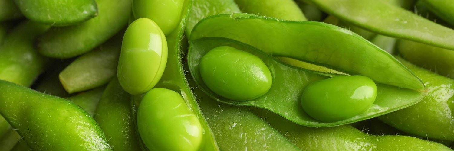 Edamame-Schoten füllen das gesamte Bild aus. 