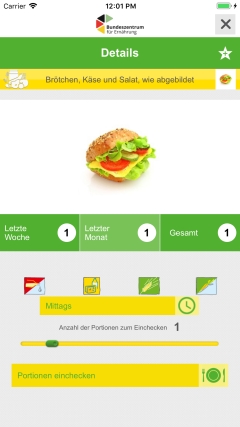 Screenshot App was ich esse mit belegtem Brötchen