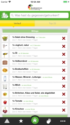 Screenshot App was ich esse mit Lebensmitteln gefüllt