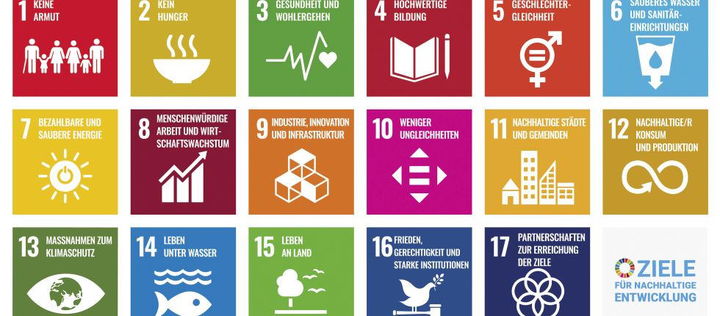 17 Kästchen mit UN-Zielen für nachhaltige Entwicklung