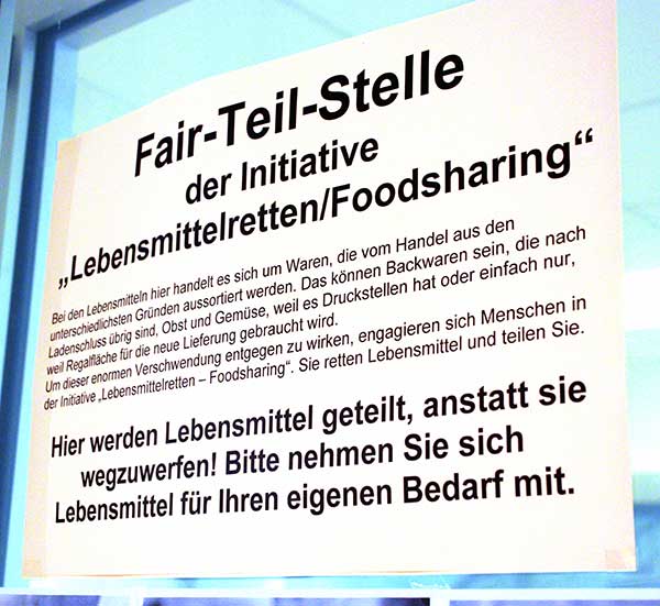 Foodsharing Hinweisschild Fair-Teil-Stelle in sozialer Einrichtung