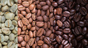 Kaffeebohnen in unterschiedlichen Röstgraden