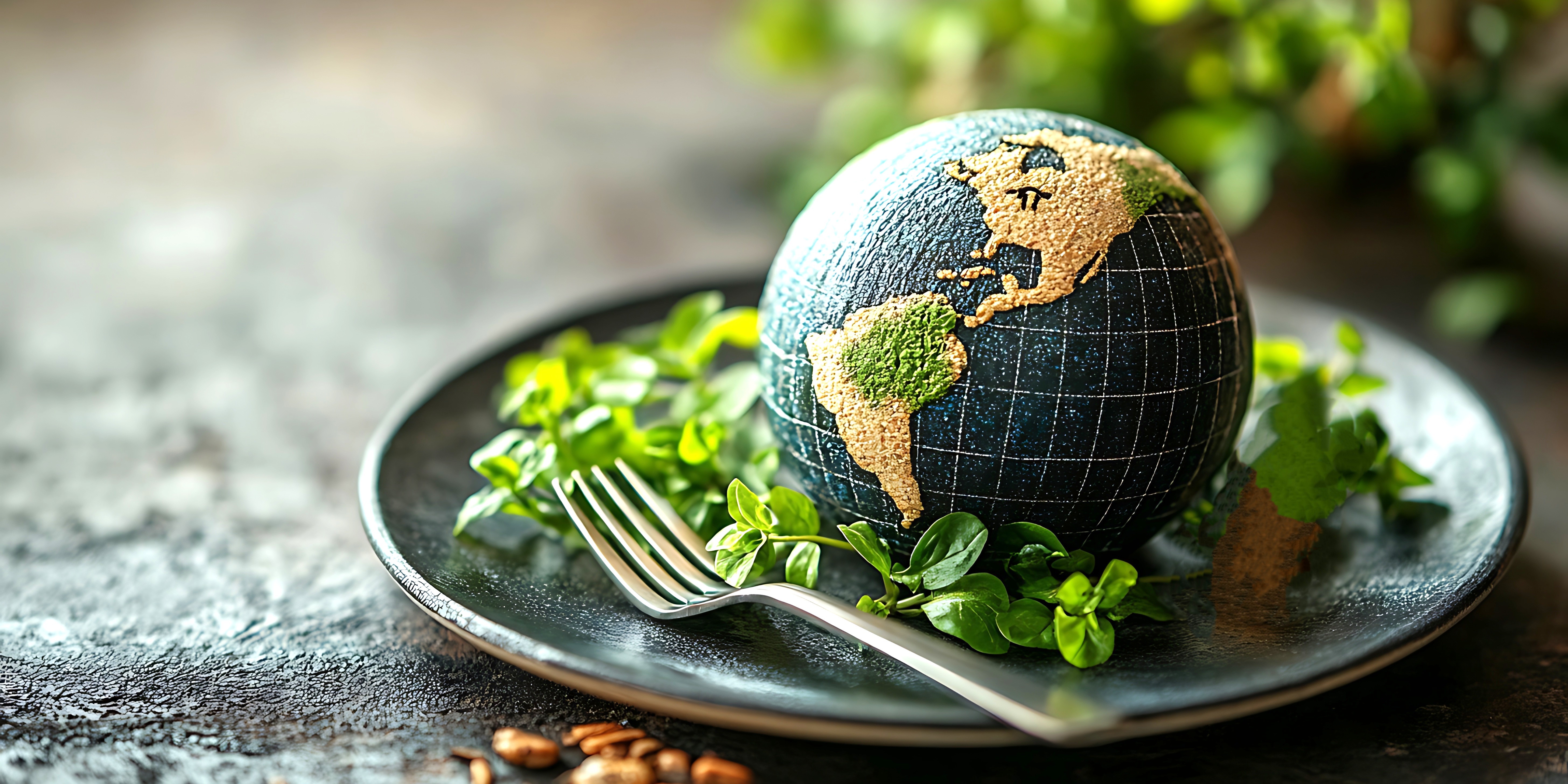 Ein Modell einer Erdkugel liegt auf einem Teller mit Salat.. Artikel "Nachhaltiges Essen für Mensch und Erde" öffnen.